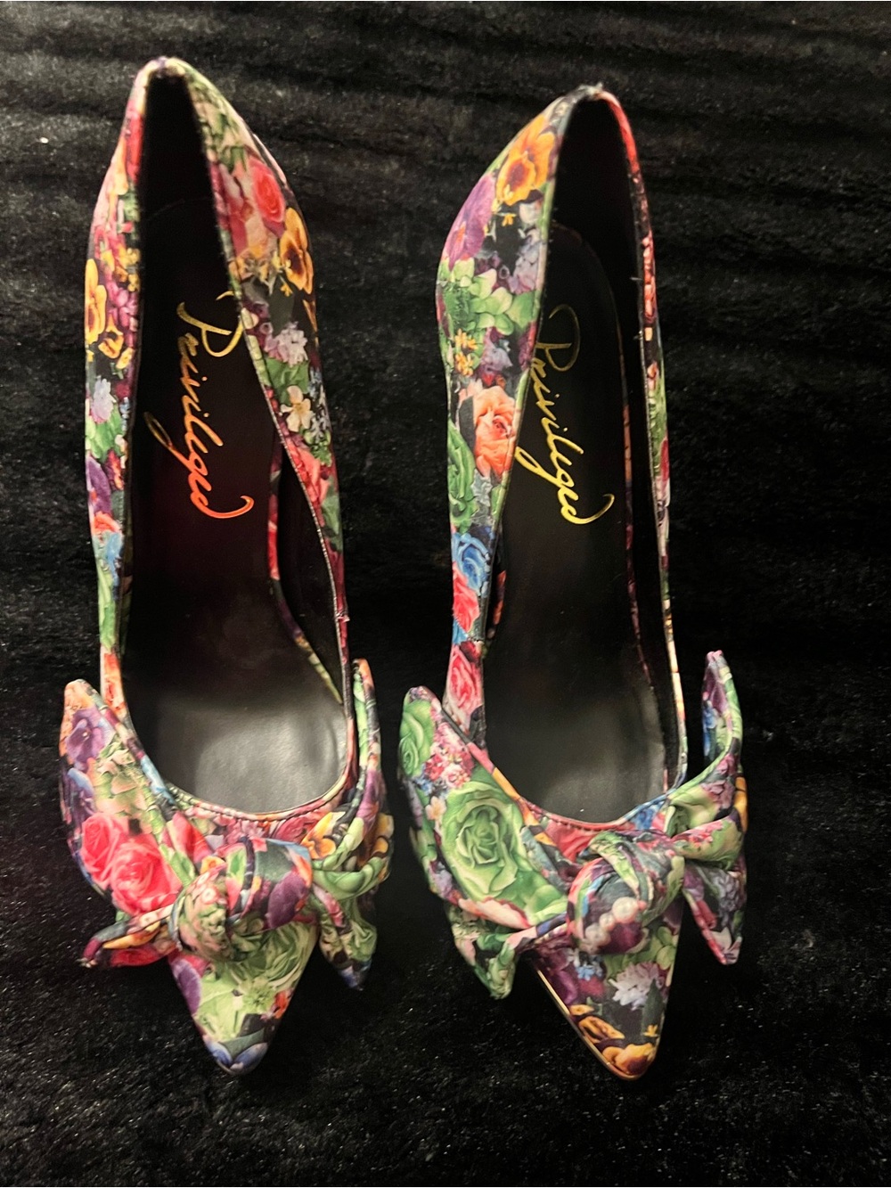 Privileged Floral Pointed-Toe Pumps with Bow - Multicolor Floral